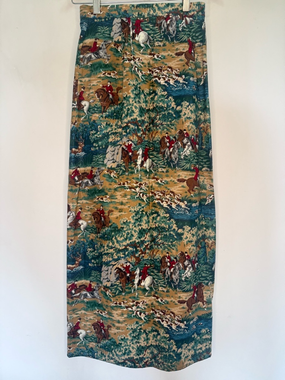 Vintage Cotton Wrap FoxHunting Equestrian Scene Maxi Skirt -XS